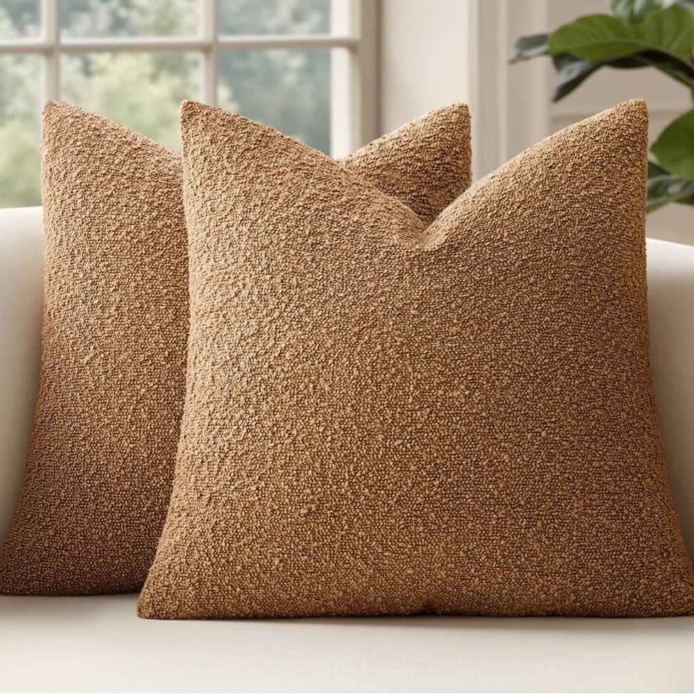 Decorative Linen Euro Sham Pillow Covers 22x22 Inch Brown Boho Farmhouse